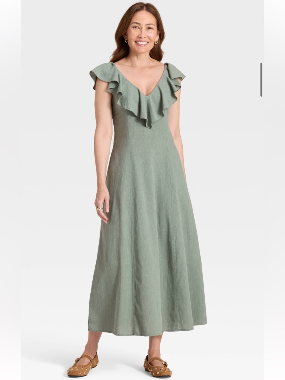 NWT Universal Thread Green Ruffle Sleeve A-Line Maxi Dress Size Medium